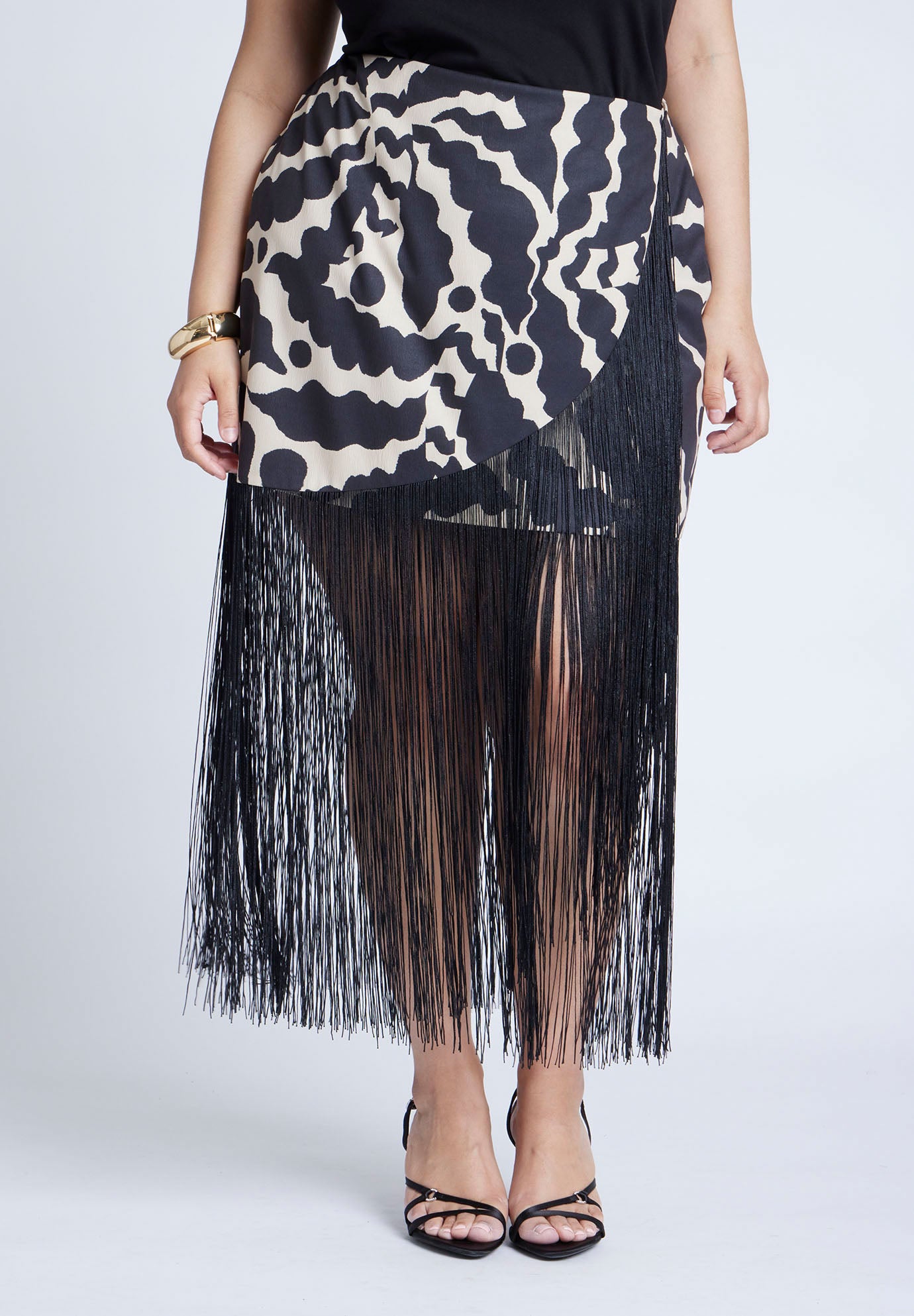 Wrap Front Fringe Mini Skirt image number 1