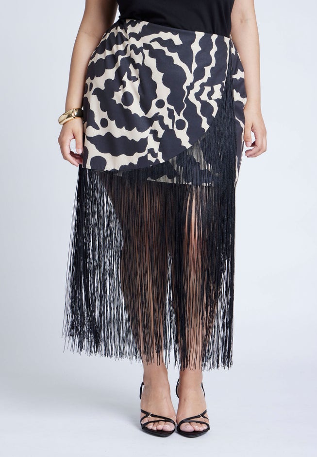 Wrap Front Fringe Mini Skirt image number 1