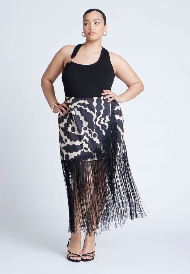 Wrap Front Fringe Mini Skirt image number 3