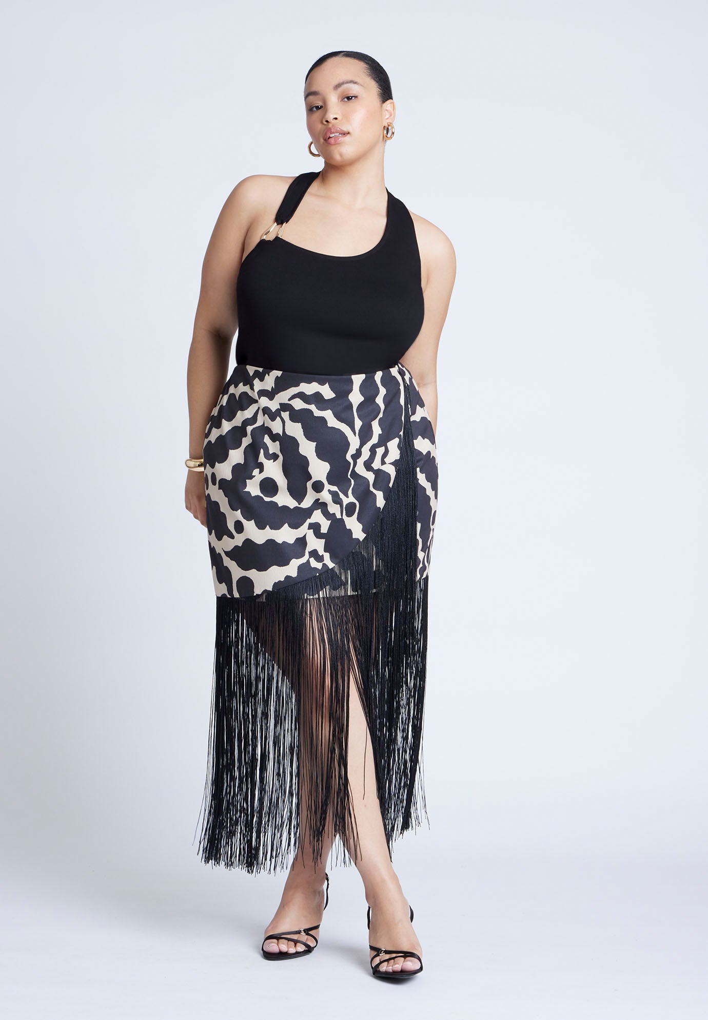 Wrap Front Fringe Mini Skirt image number 0