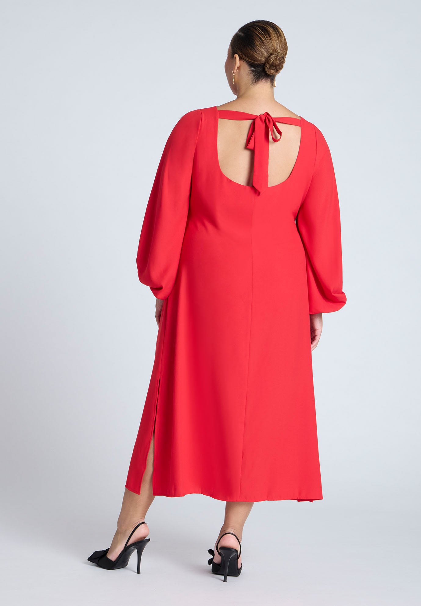 Puff Sleeve Open Back Midi Dress image number 1
