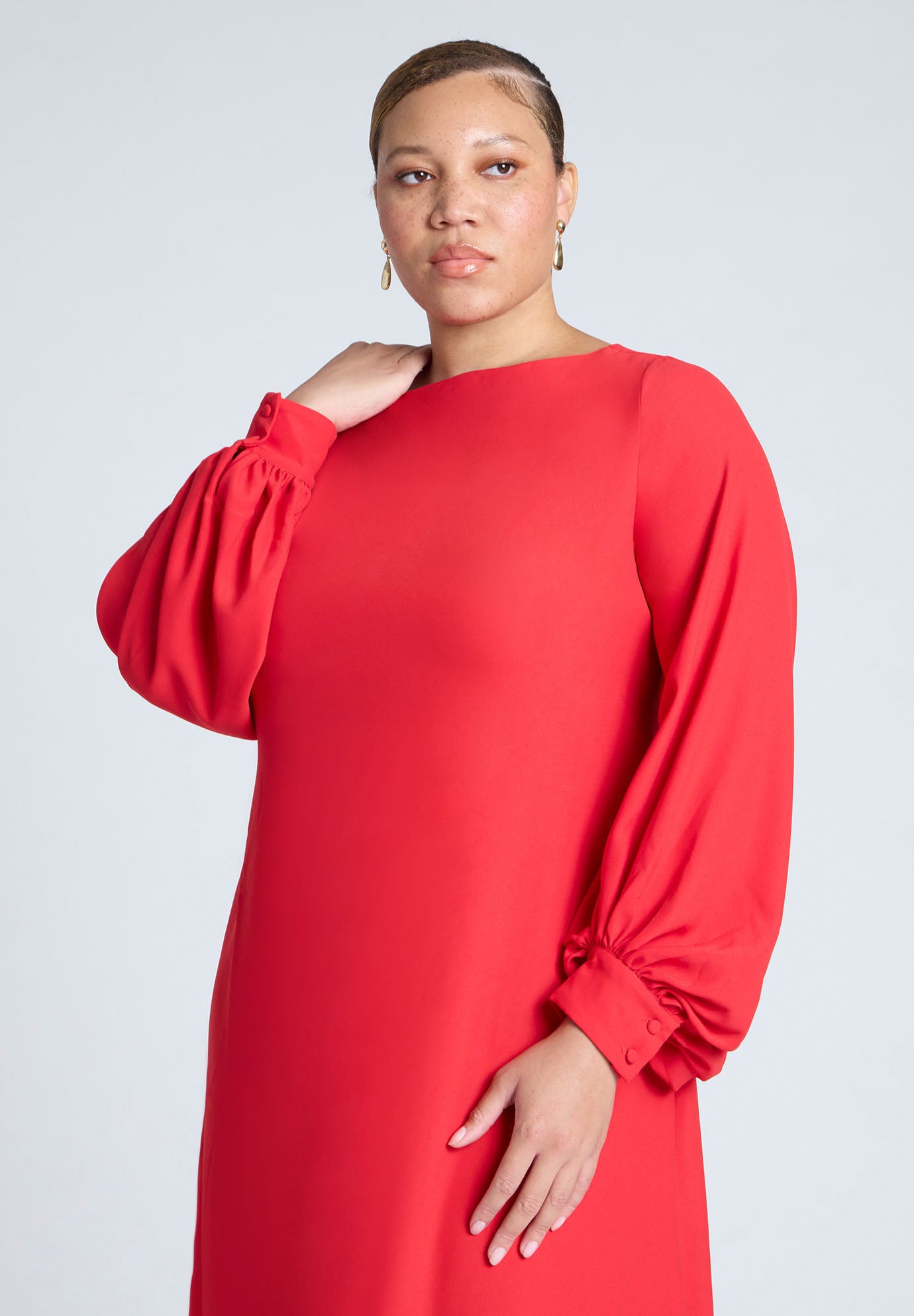 Puff Sleeve Open Back Midi Dress image number 2