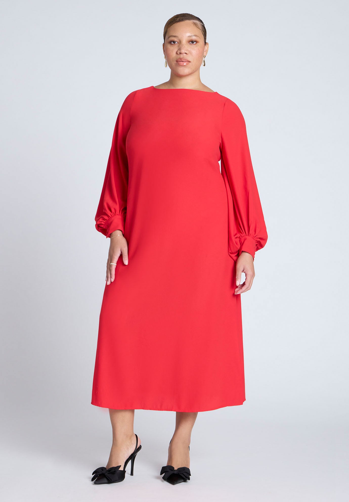 Puff Sleeve Open Back Midi Dress image number 0