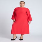 Puff Sleeve Open Back Midi Dress image number null