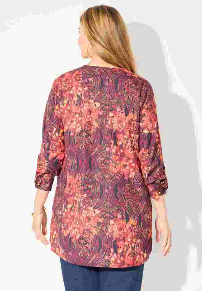 Chain Lace-Up V-Neck Tunic Blouse image number 2