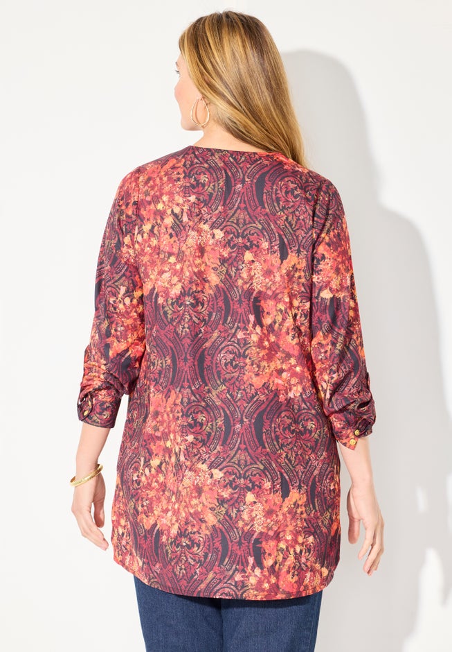 Chain Lace-Up V-Neck Tunic Blouse image number 2