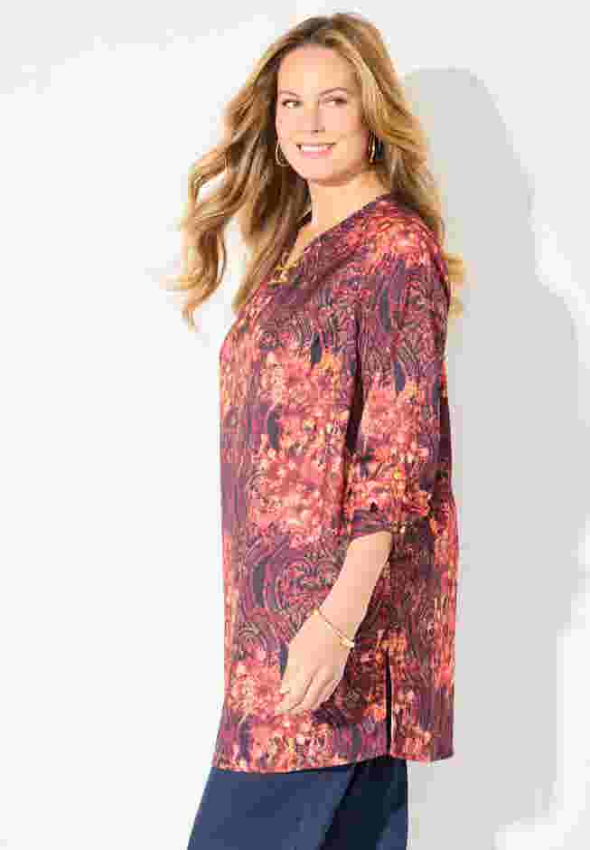 Chain Lace-Up V-Neck Tunic Blouse image number 3