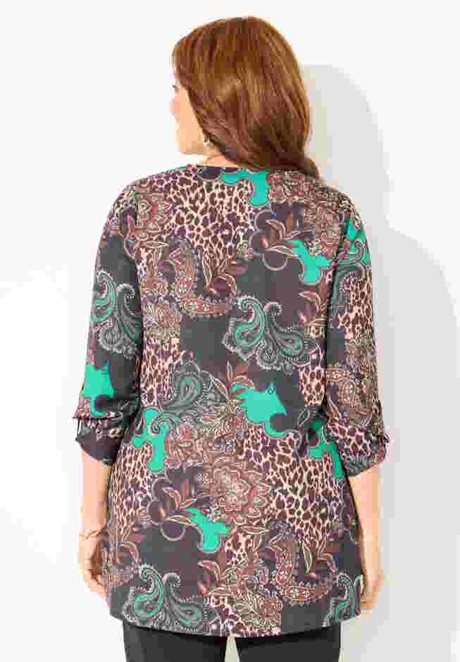 Chain Lace-Up V-Neck Tunic Blouse image number 2