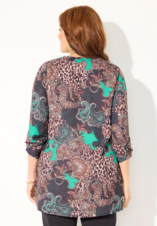 Chain Lace-Up V-Neck Tunic Blouse image number 2