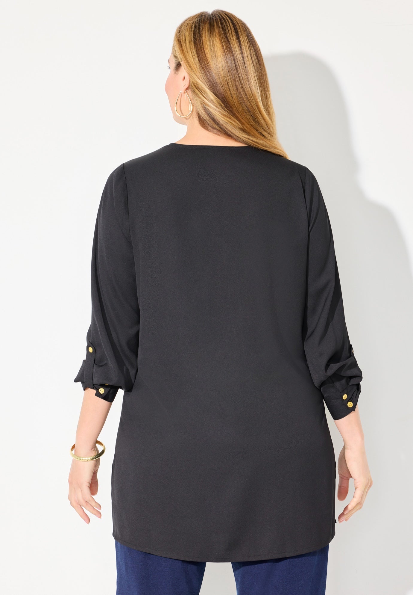 Chain Lace-Up V-Neck Tunic Blouse image number 1