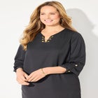 Chain Lace-Up V-Neck Tunic Blouse image number null