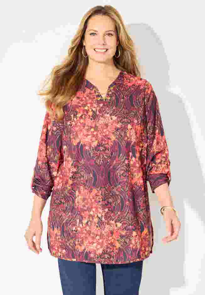Chain Lace-Up V-Neck Tunic Blouse image number 1