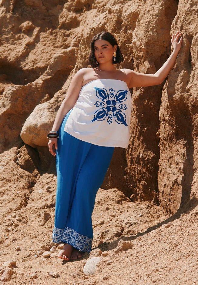 Embroidered Hem Pull On Pant image number null