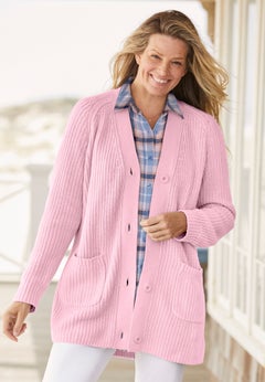 Shaker Button-Front Cardigan Sweater