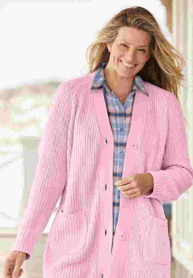 Button-Front Shaker Cardigan image number 6