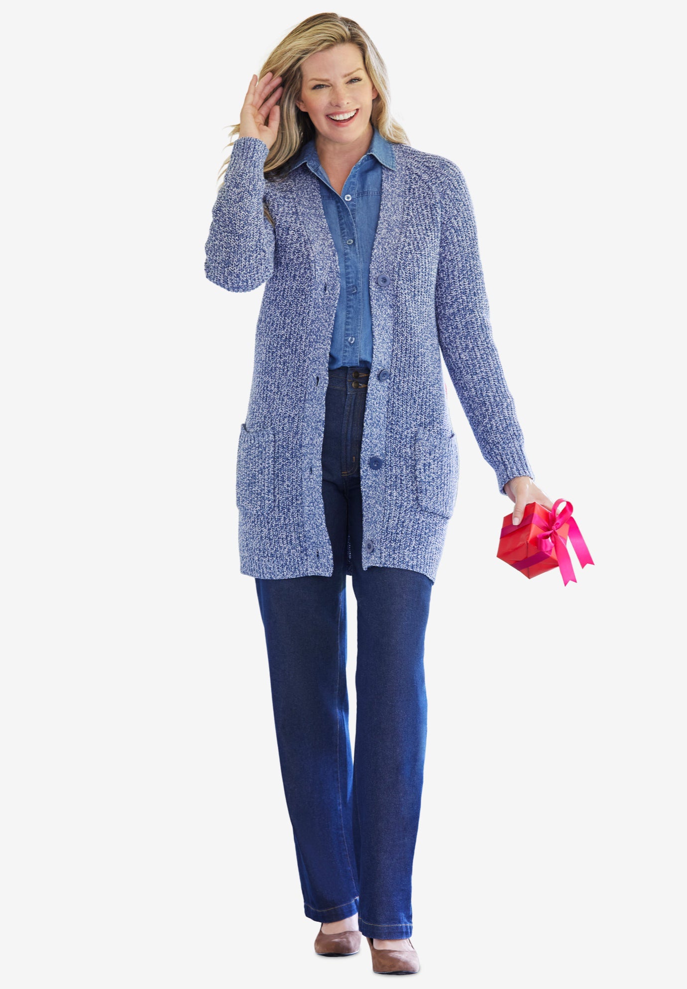 Button-Front Shaker Cardigan image number 4