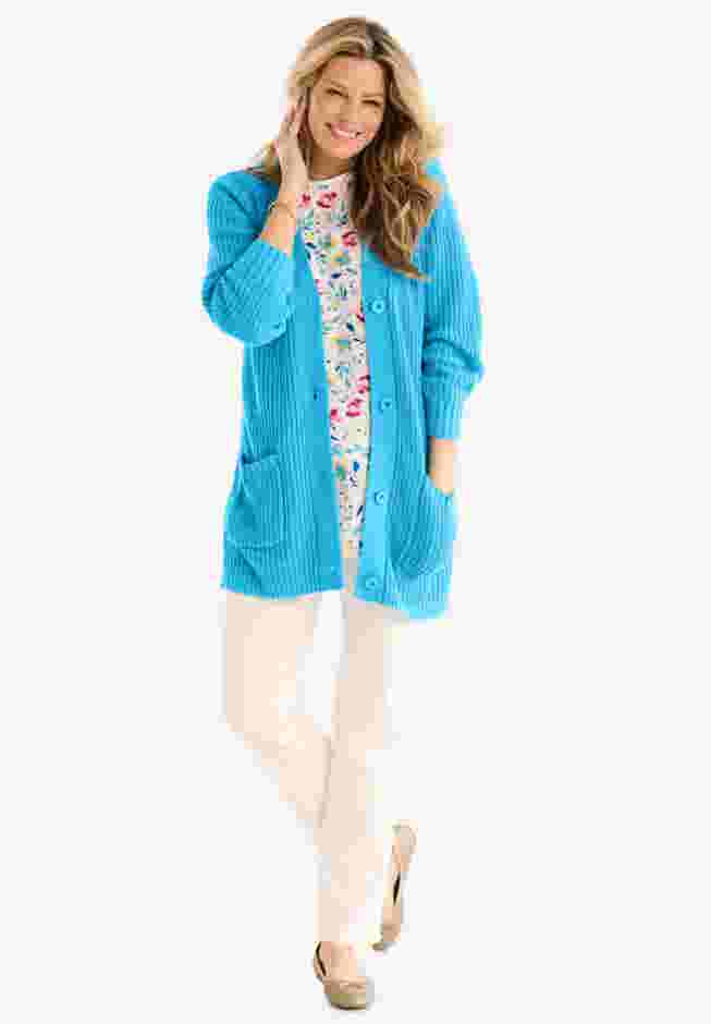 Button-Front Shaker Cardigan image number 5