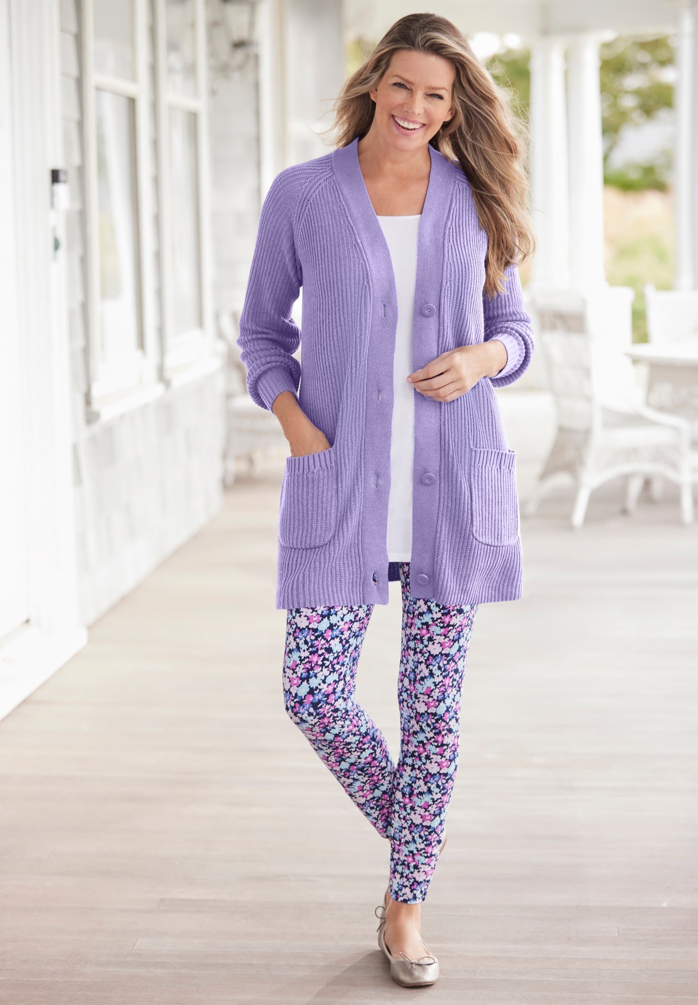 Button-Front Shaker Cardigan image number 6