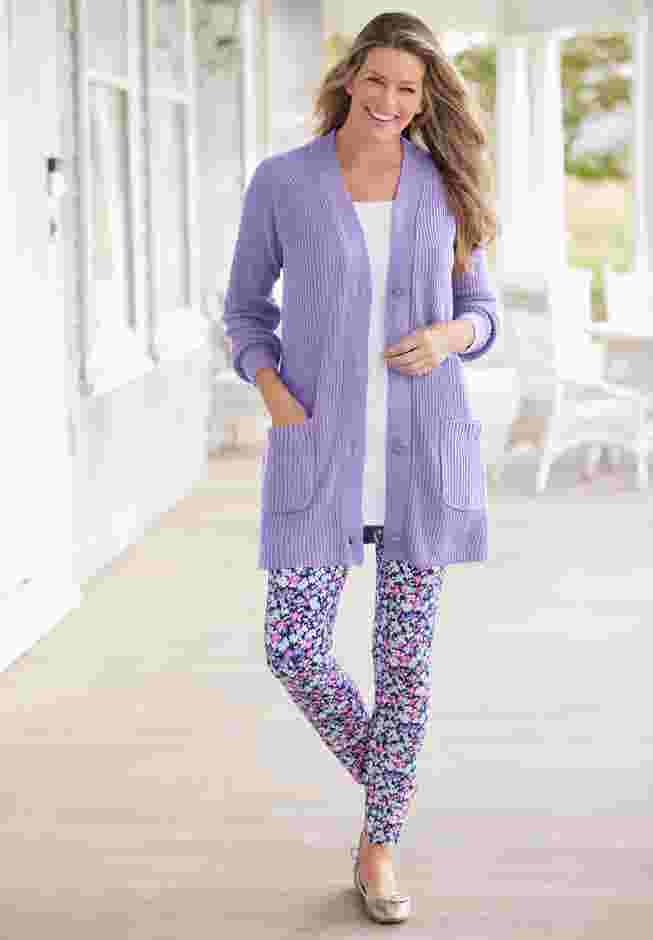 Button-Front Shaker Cardigan image number 6