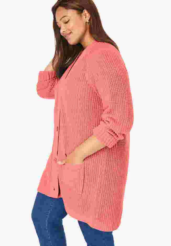 Button-Front Shaker Cardigan image number 2