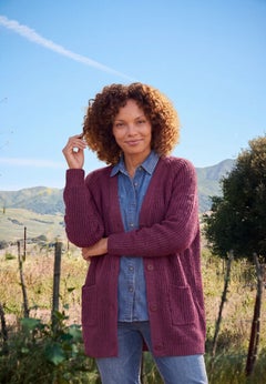Shaker Button-Front Cardigan Sweater