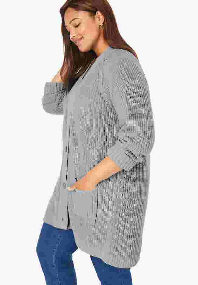 Button-Front Shaker Cardigan image number 2