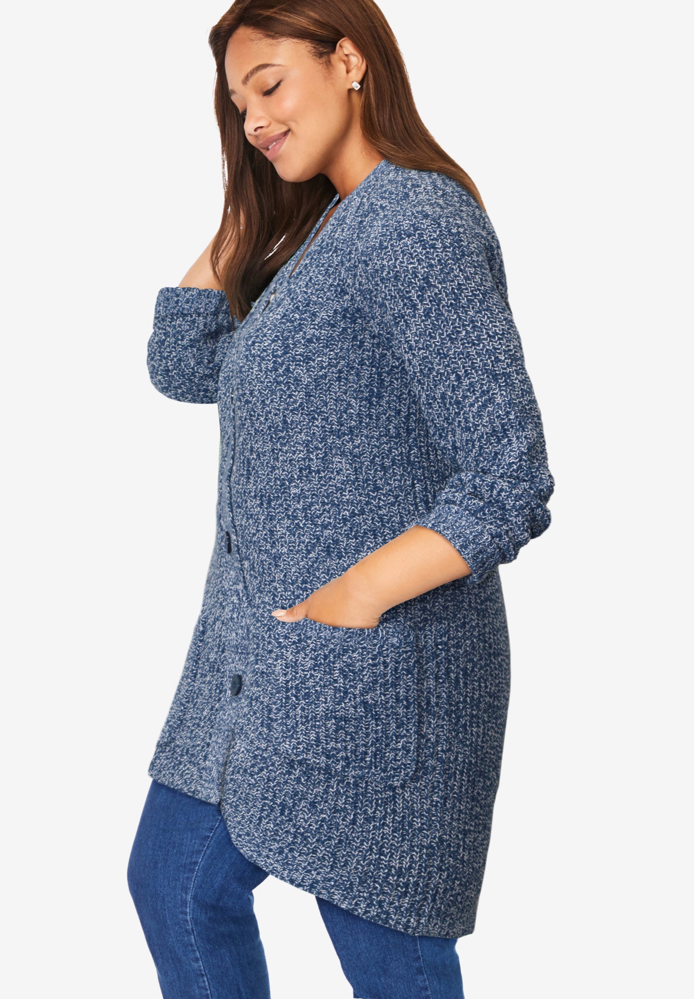 Button-Front Shaker Cardigan image number 3