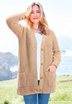 Shaker Button-Front Cardigan Sweater