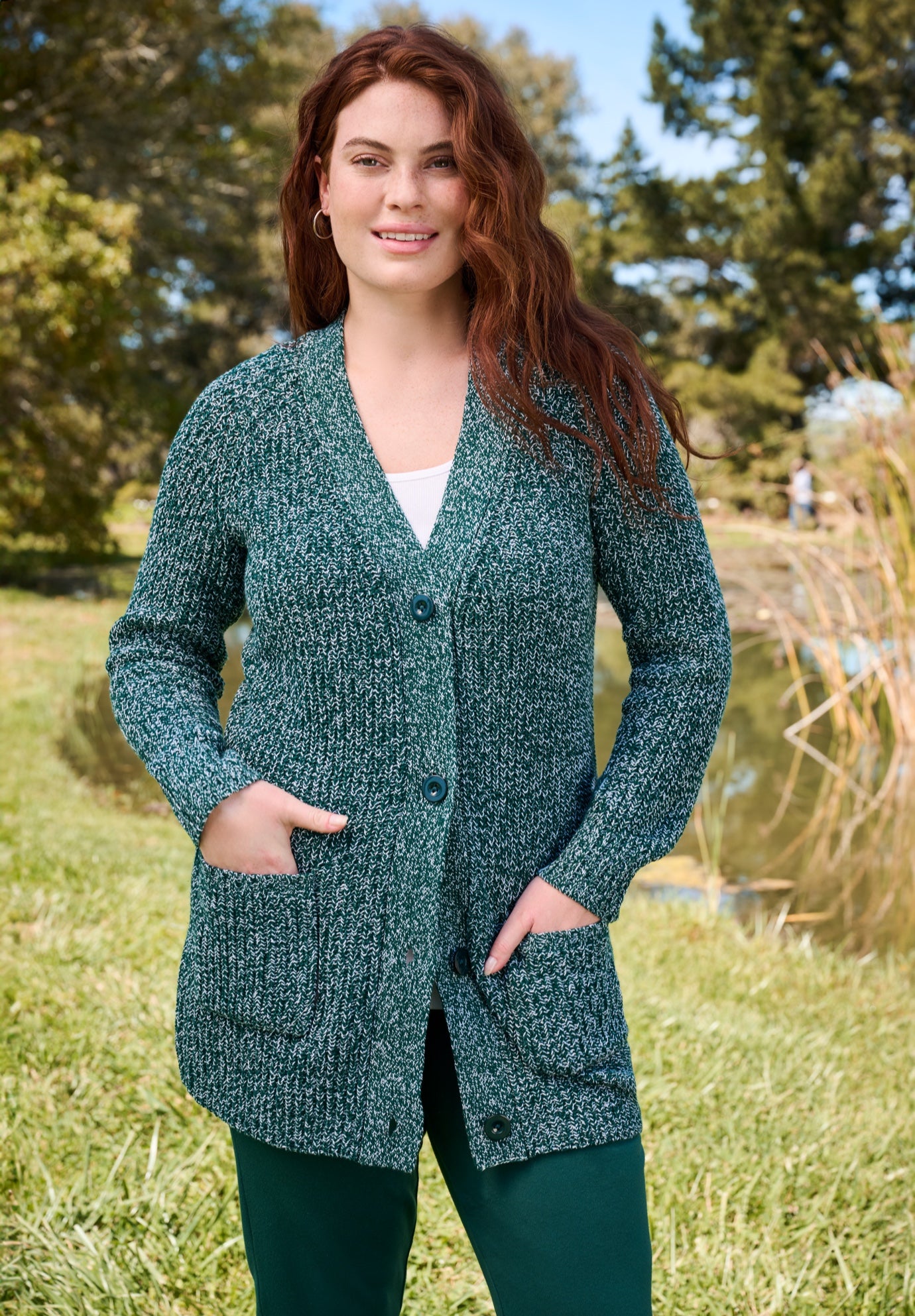Shaker Button-Front Cardigan Sweater image number 4