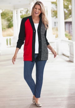 Shaker Button-Front Cardigan Sweater