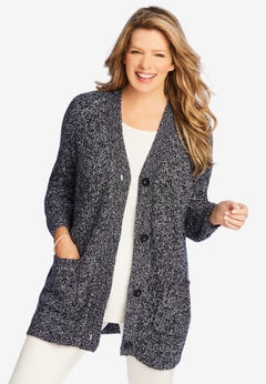 Shaker Button-Front Cardigan Sweater