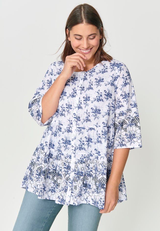 Tiered Floral 3/4 Sleeve Tunic image number null
