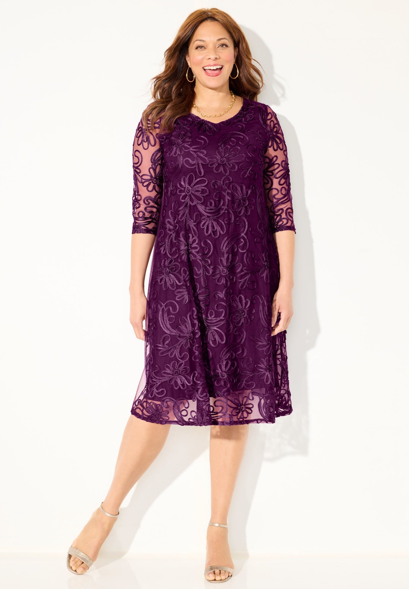 A-Line Embroidered Midi Dress image number 1