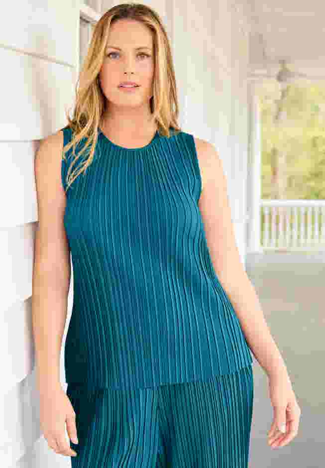 Shiny Pleated Knit 3-Piece Pant Set image number 4