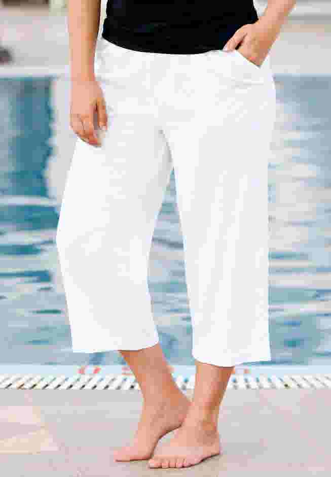 Linen-Blend Drawstring Capris image number 2