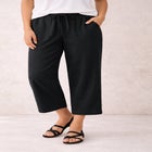 Linen-Blend Drawstring Elastic Waist Relaxed Fit Capris image number null