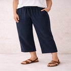 Linen-Blend Drawstring Elastic Waist Relaxed Fit Capris image number null