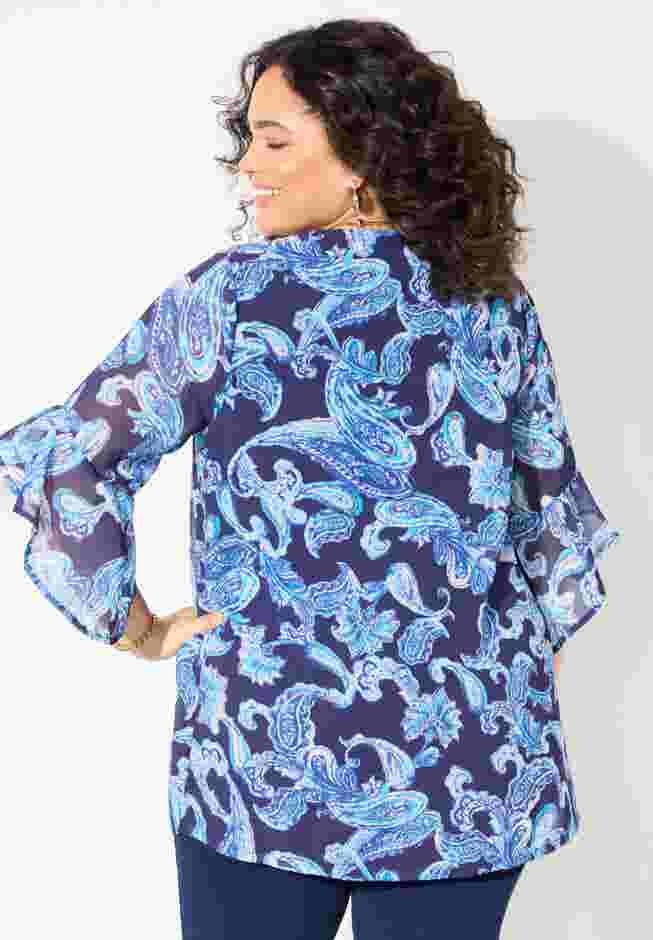 V-Neck Bell-Sleeve Georgette Blouse image number 1
