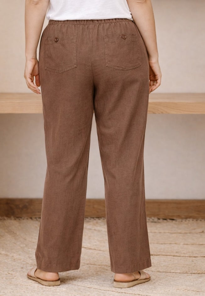 Linen-Blend Elastic Waist Drawstring Relaxed Pant image number 1