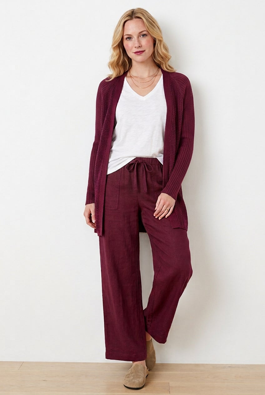 Linen-Blend Elastic Waist Drawstring Relaxed Pant image number 7