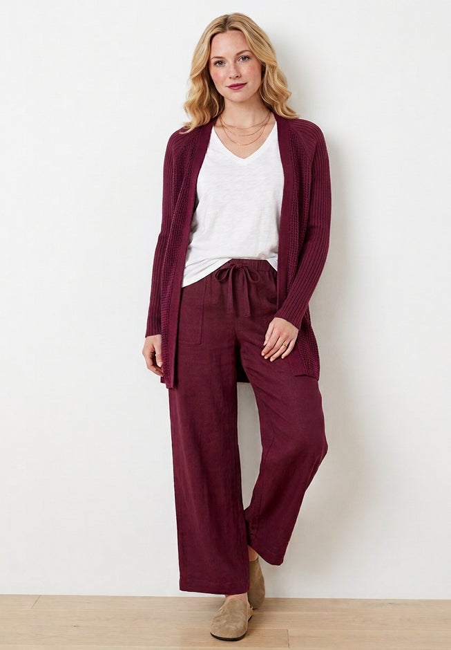 Linen-Blend Elastic Waist Drawstring Relaxed Pant image number 7