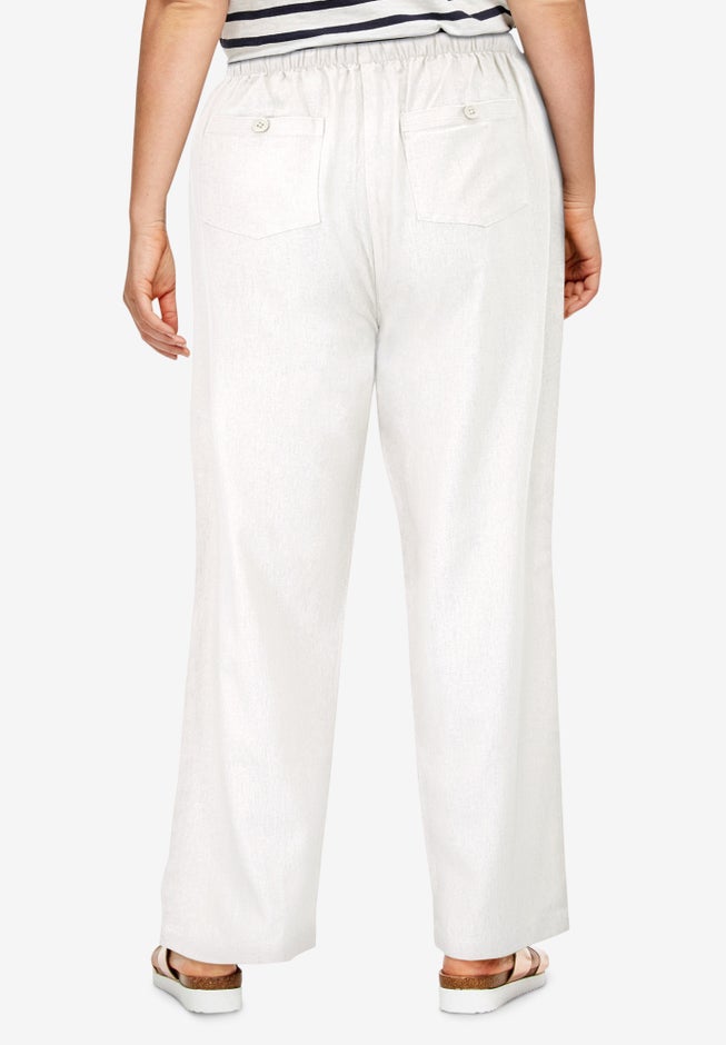 Linen-Blend Elastic Waist Drawstring Relaxed Pant image number 1