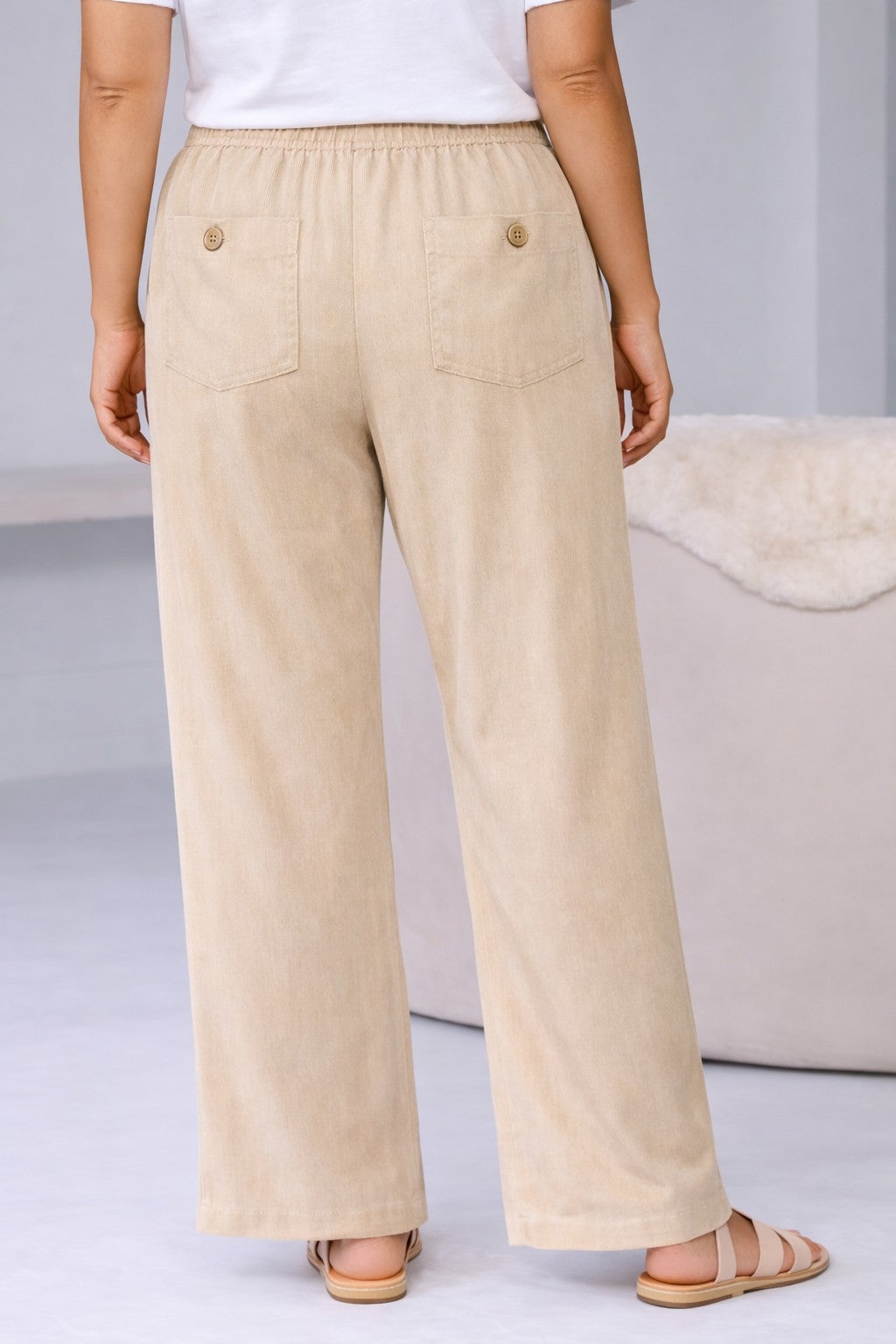 Linen-Blend Elastic Waist Drawstring Relaxed Pant image number 1