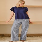 Linen-Blend Elastic Waist Drawstring Relaxed Pant image number null