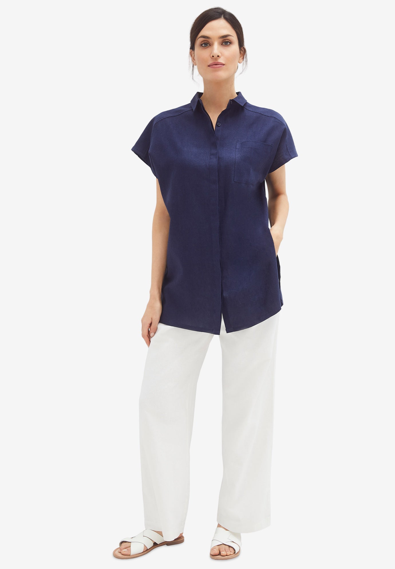 Linen-Blend Elastic Waist Drawstring Relaxed Pant image number 0