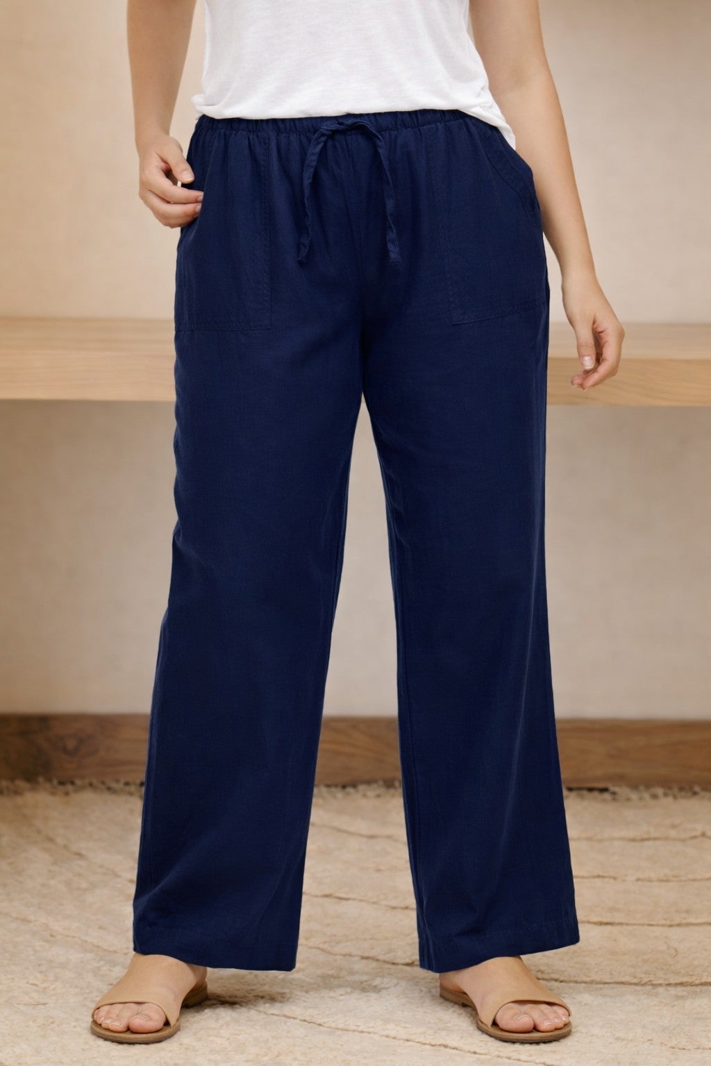 Linen-Blend Elastic Waist Drawstring Relaxed Pant image number 0