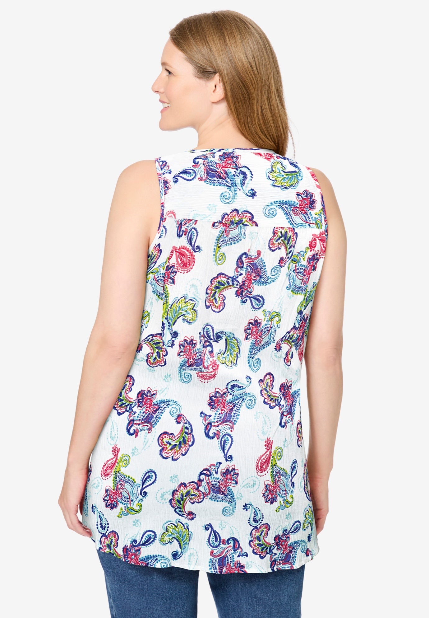 Sleeveless Pintuck Gauze Shirt image number 1