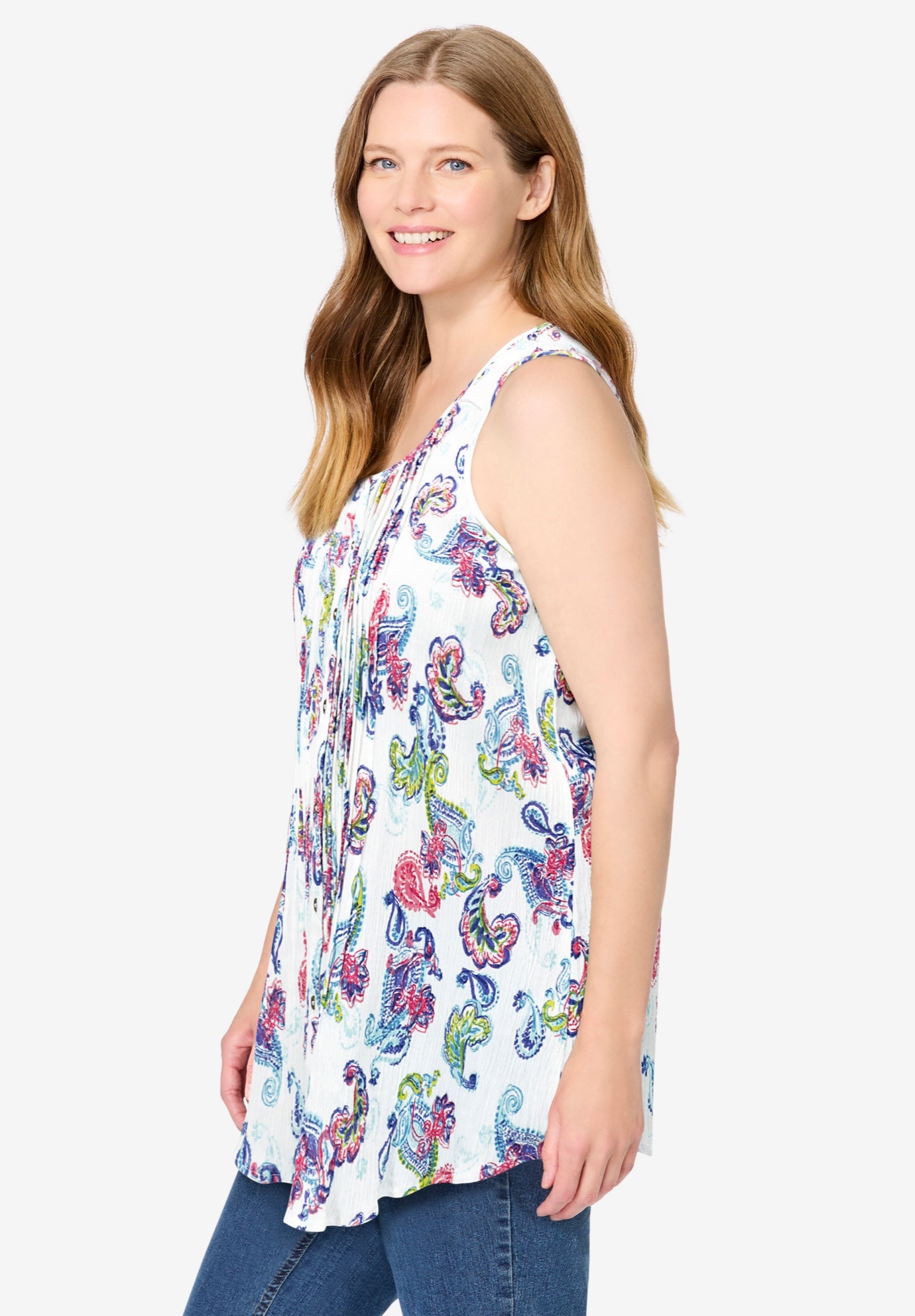 Sleeveless Pintuck Gauze Shirt image number 2