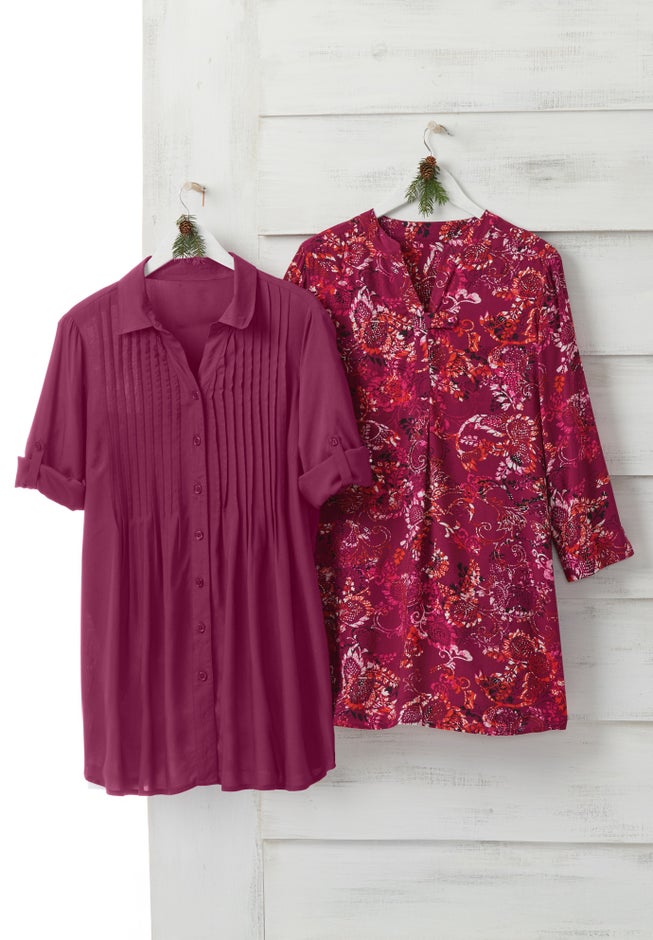 Rayon 7-Day Three-Quarter Sleeve Tab-Front Tunic image number 3