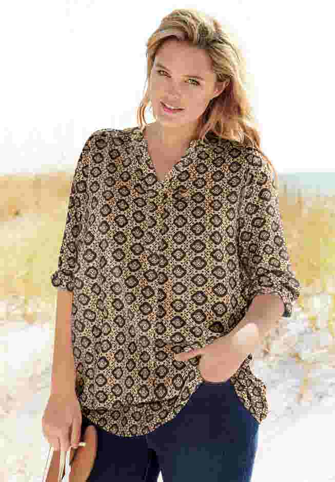 Rayon 7-Day Three-Quarter Sleeve Tab-Front Tunic image number 3